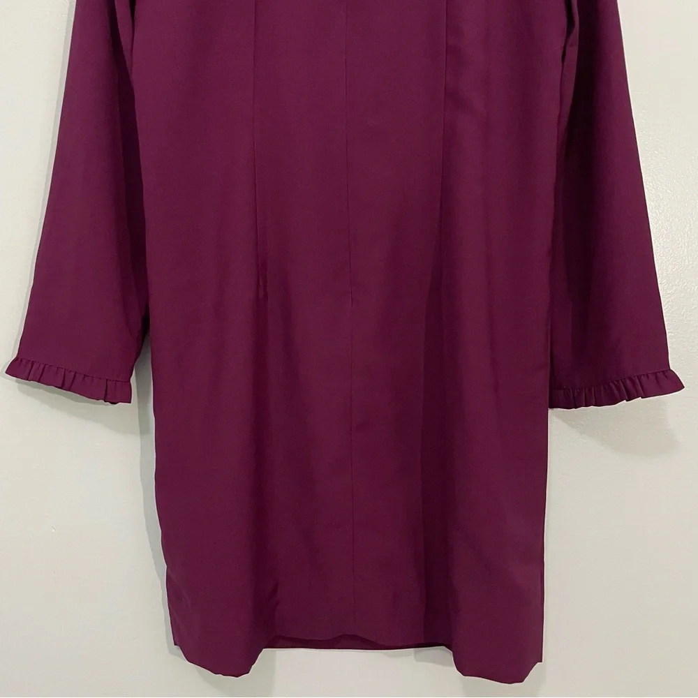 J. Crew Long Sleeve Burgundy Purple Ruffle Neck Shift Dress 4